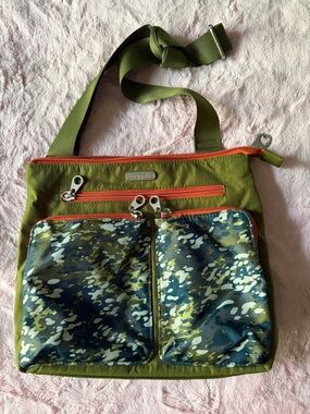 Baggallini Olive Green Crossbody with Orange Accents and Camo Pockets